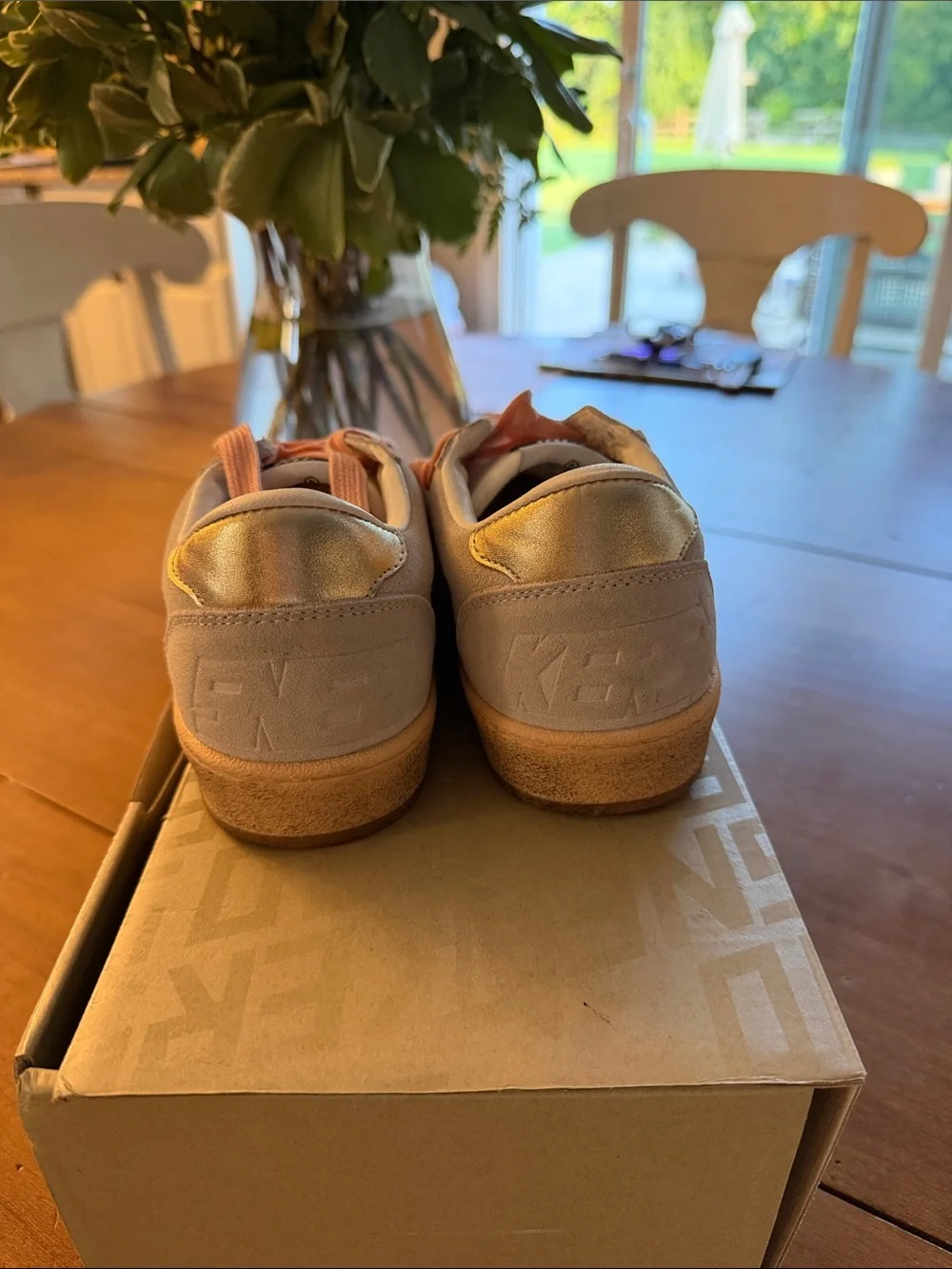 Golden Goose Beige Suede Sneakers with Pink Laces